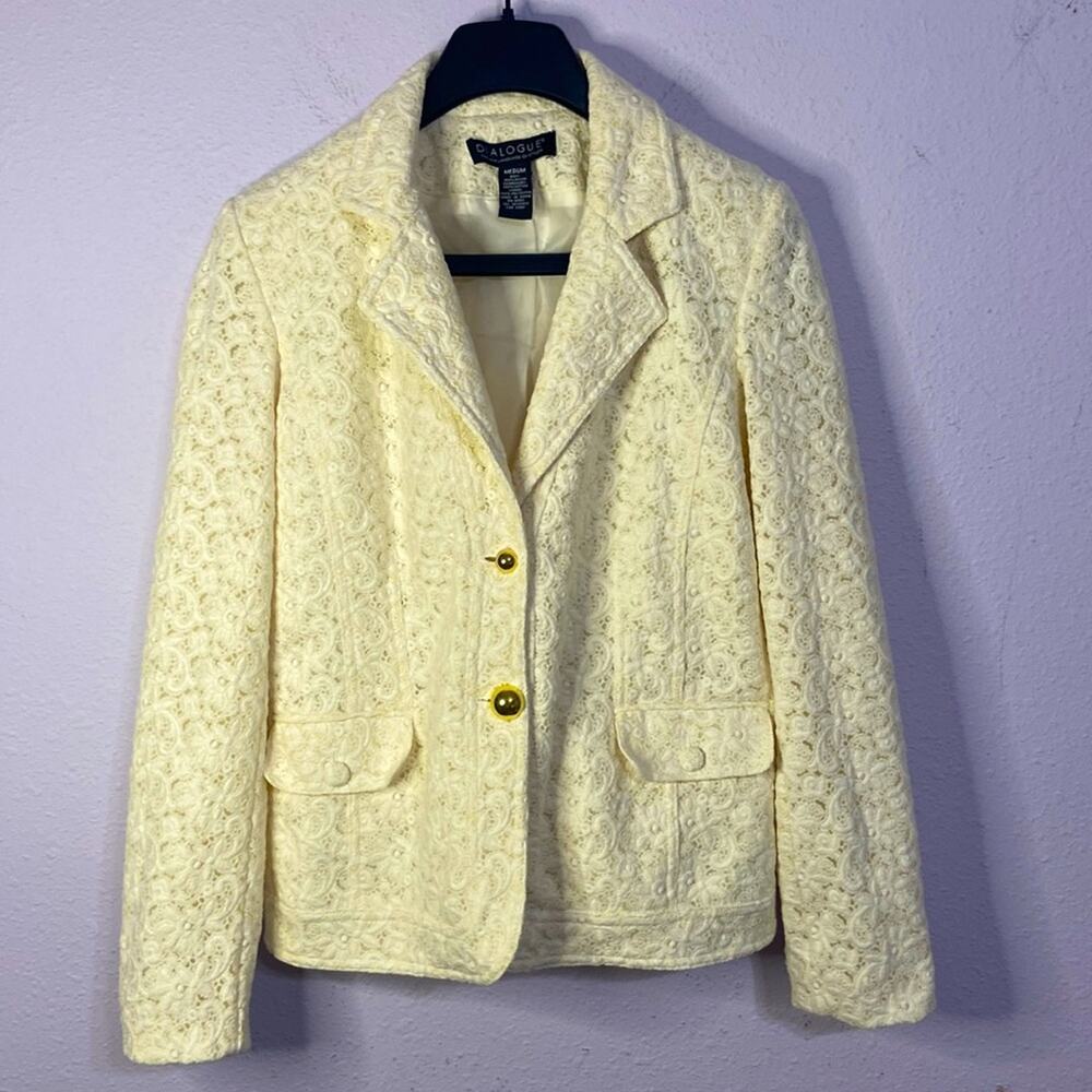 Dialogue Women Off White Eyelet Lace Two Button Blazer Size M